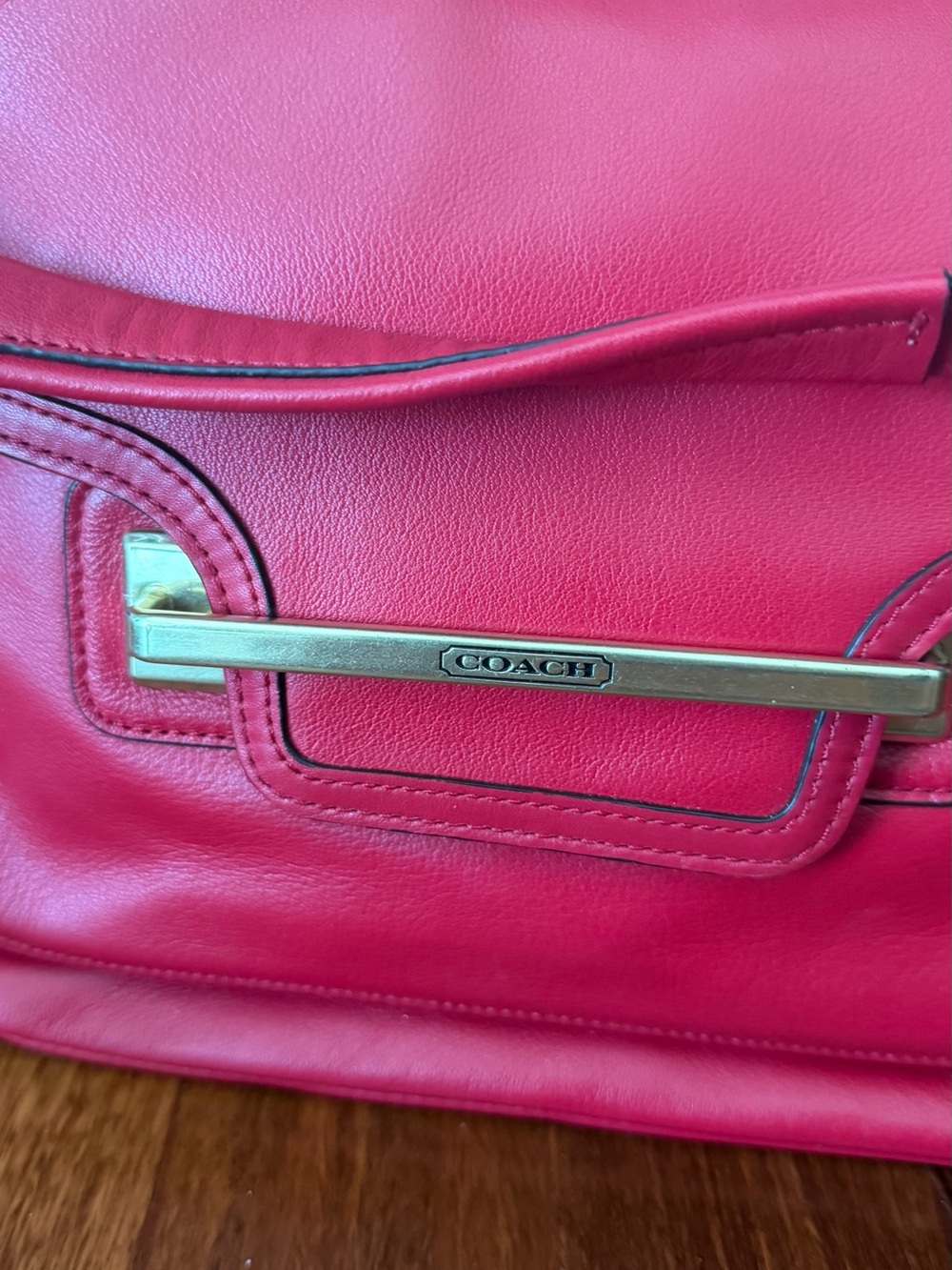 Coach Pink-Red Leather Crossbody with Gold Hardware - Picture 4 of 6